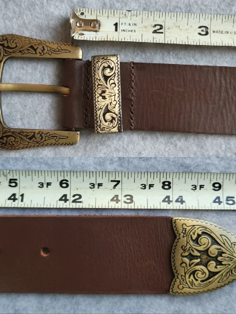 Silence + Noise Western Belt Mens Large Brown Cow Leather Cowboy Brass Buckle